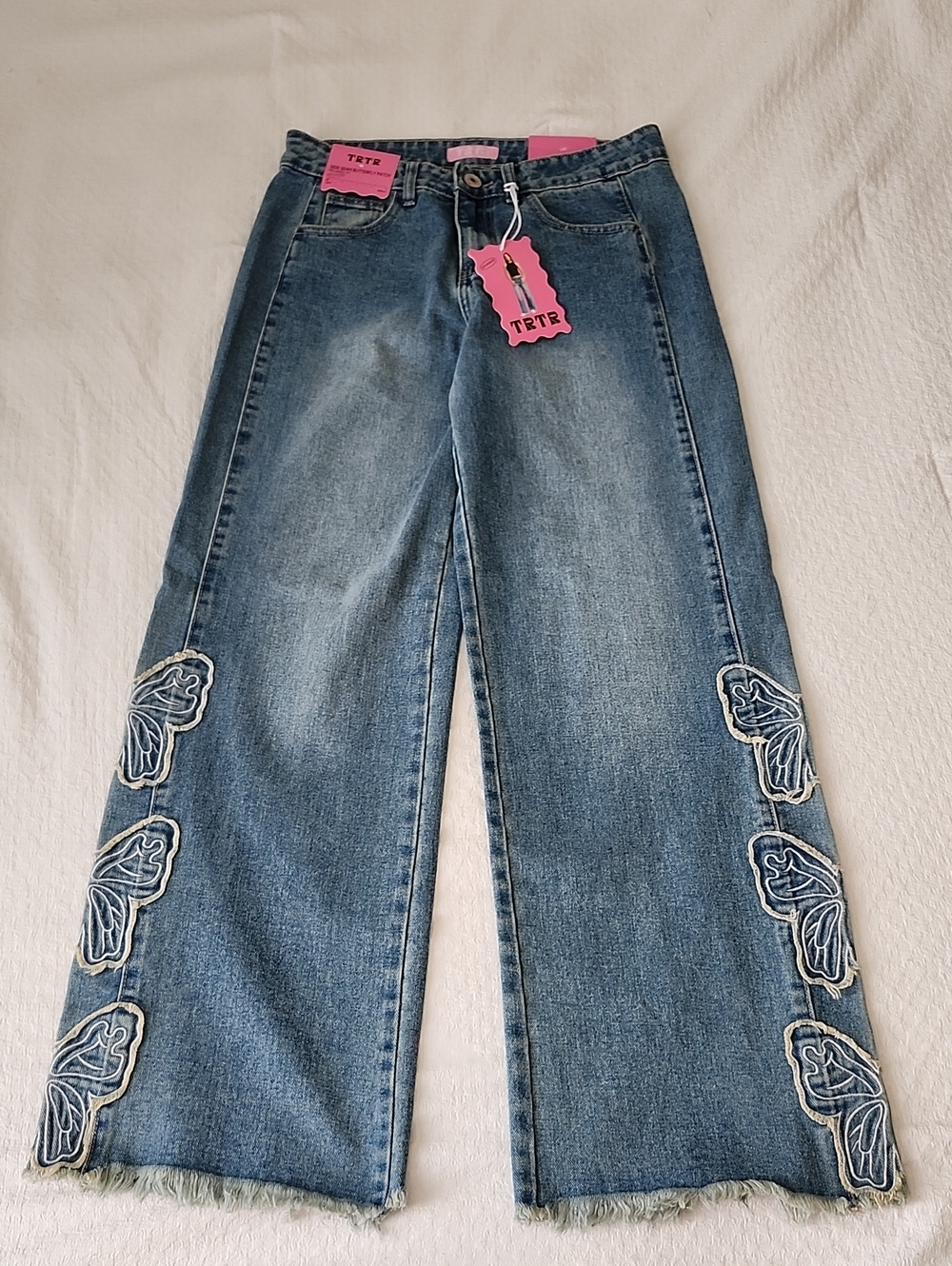 TRTR Butterfly Patch Relaxed Wide Leg Jeans | Size 7 | NWT